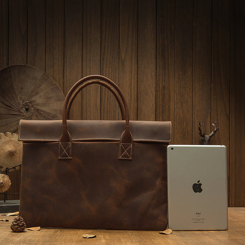 メンズ手提げかばん ハンドバッグ 手作業 韩国ファッション 牛革本革製 カジュアルビジネス用ブリーフケース薄型パソコンバッグ