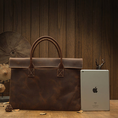 メンズ手提げかばん ハンドバッグ 手作業 韩国ファッション 牛革本革製 カジュアルビジネス用ブリーフケース薄型パソコンバッグ