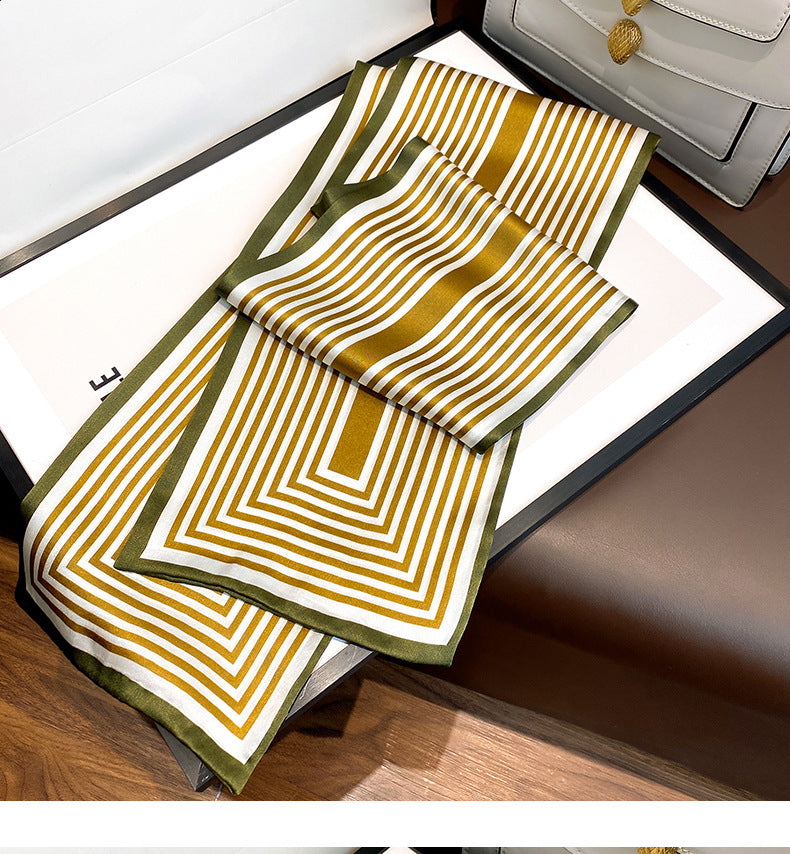 シルクスカーフシンプル気質縦縞シルクスカーフ女性細長いファッションネックガードスカーフ