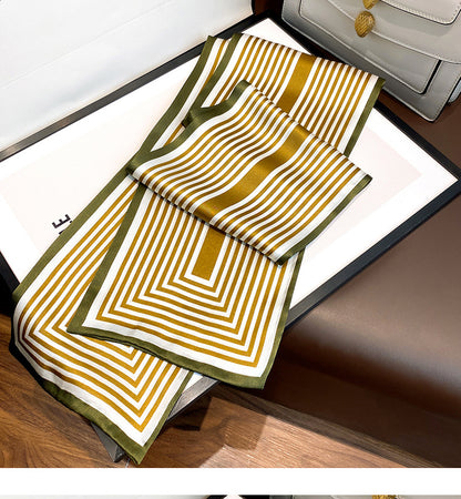 シルクスカーフシンプル気質縦縞シルクスカーフ女性細長いファッションネックガードスカーフ