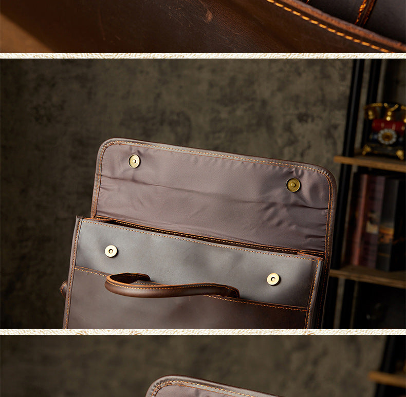 メンズハンドバッグ手提げかばん手作業牛皮本革製クレイジー・ホース斜めがけショルダーバッグ男性用OLビジネスカジュアルブリーフケースパソコンバッグ