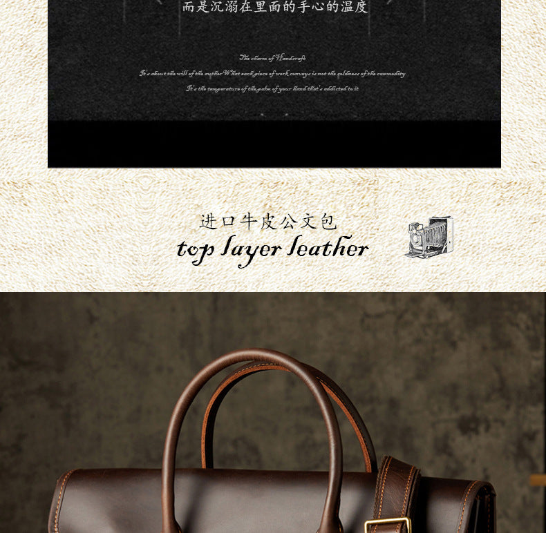 メンズハンドバッグ手提げかばん手作業牛皮本革製クレイジー・ホース斜めがけショルダーバッグ男性用OLビジネスカジュアルブリーフケースパソコンバッグ