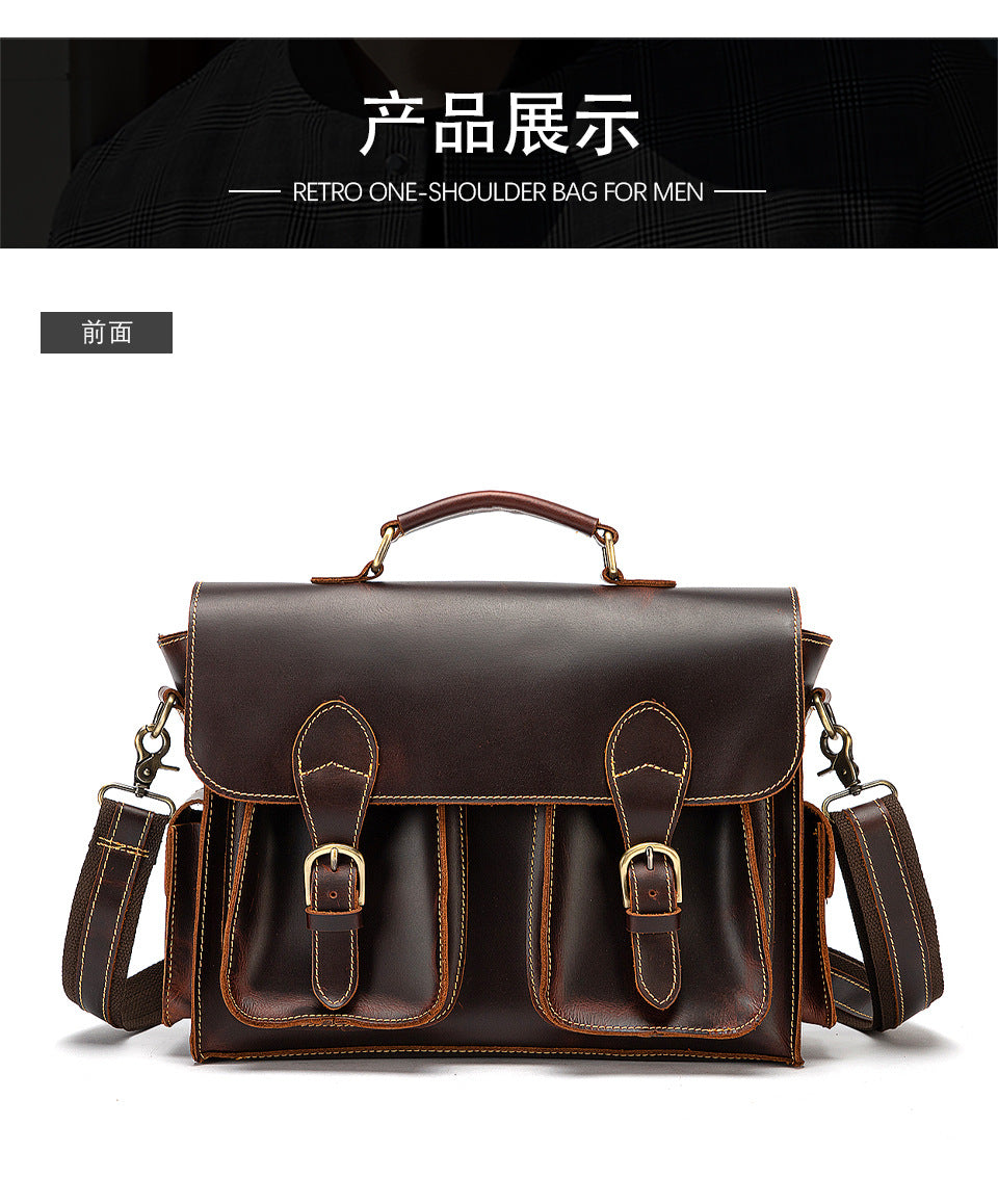 メンズブリーフケースハンドバッグ牛革本革製レトロビジネス男性用パソコンバッグ