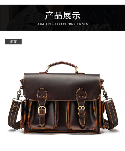 メンズブリーフケースハンドバッグ牛革本革製レトロビジネス男性用パソコンバッグ