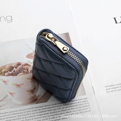 レディース短い財布女性多機能折りたたみ女性の財布チェックシンプルヒツジ革小銭入れ レディース財布