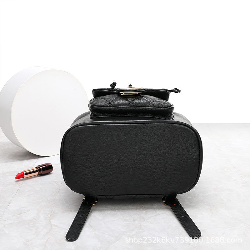 牛革レディースリュックサックチェックチェーンバッグ女性高級感カジュアルランドセル