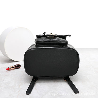 牛革レディースリュックサックチェックチェーンバッグ女性高級感カジュアルランドセル