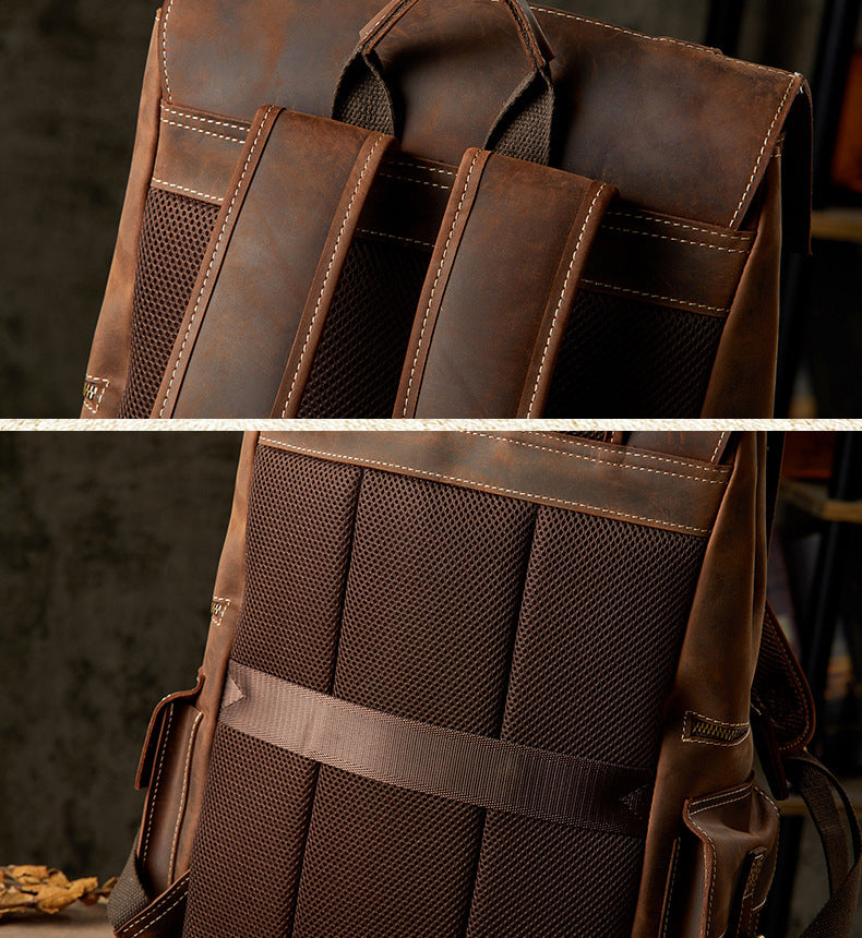 メンズリュックサック 牛革 大容量 手作り 個性レトロ カジュアル男性用旅行かばん