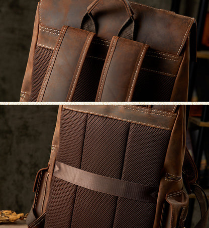 メンズリュックサック 牛革 大容量 手作り 個性レトロ カジュアル男性用旅行かばん