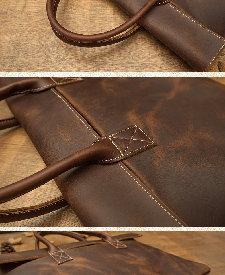 メンズ手提げかばん ハンドバッグ 手作業 韩国ファッション 牛革本革製 カジュアルビジネス用ブリーフケース薄型パソコンバッグ