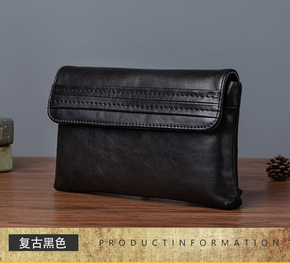 メンズクラッチバッグ牛革本革製レトロカジュアル男性用ハンドバッグ