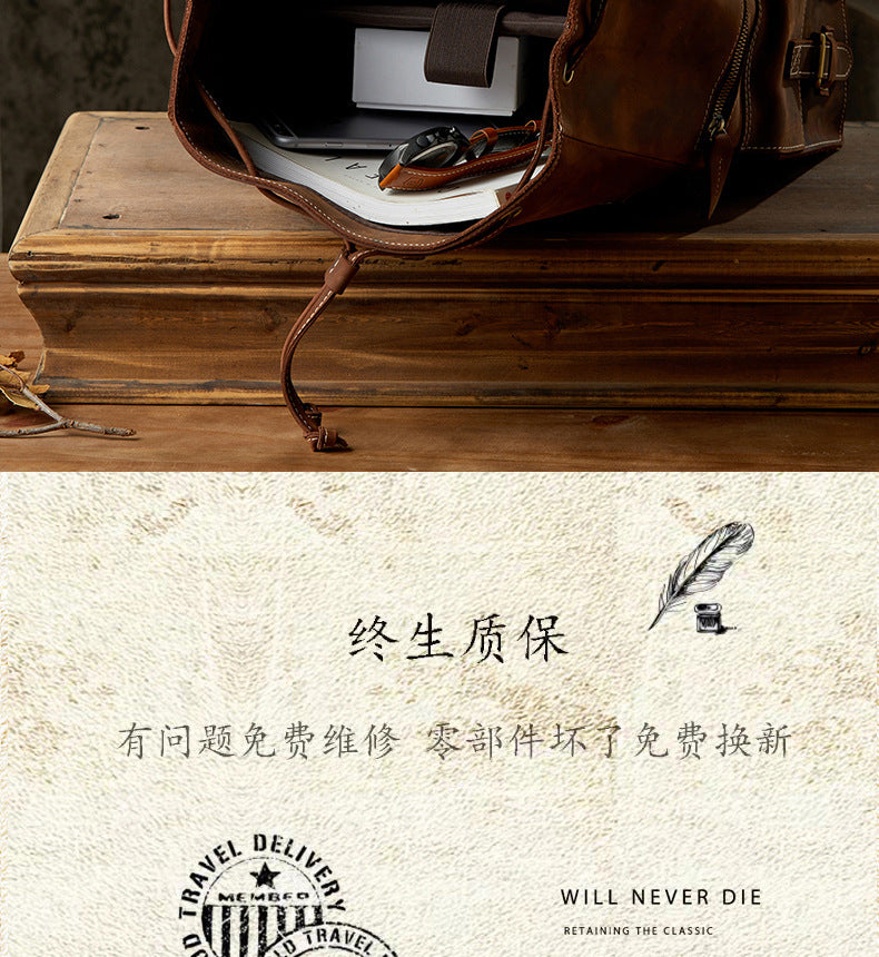 メンズリュックサック 牛革 大容量 手作り 個性レトロ カジュアル男性用旅行かばん