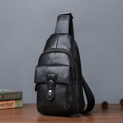 メンズバストバッグ牛革本革製レトロカジュアル男性用斜めがけバッグ