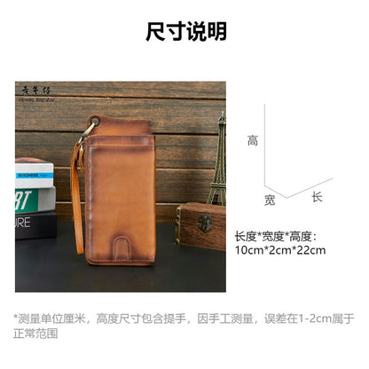 メンズ長財布 牛革ファスナー カード入れ 大容量クラッチバッグ 男性用ウォレット