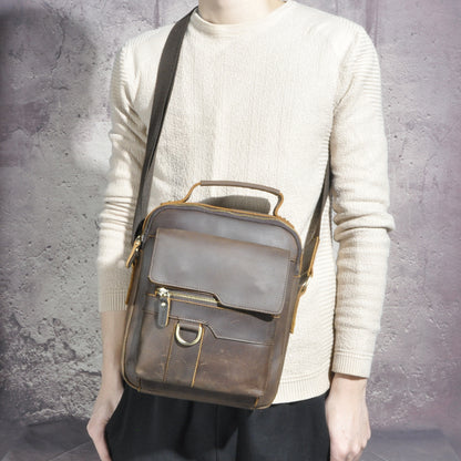 メンズショルダーバッグ牛革本革製レトロアウトドア旅行 男性用斜めがけバッグ