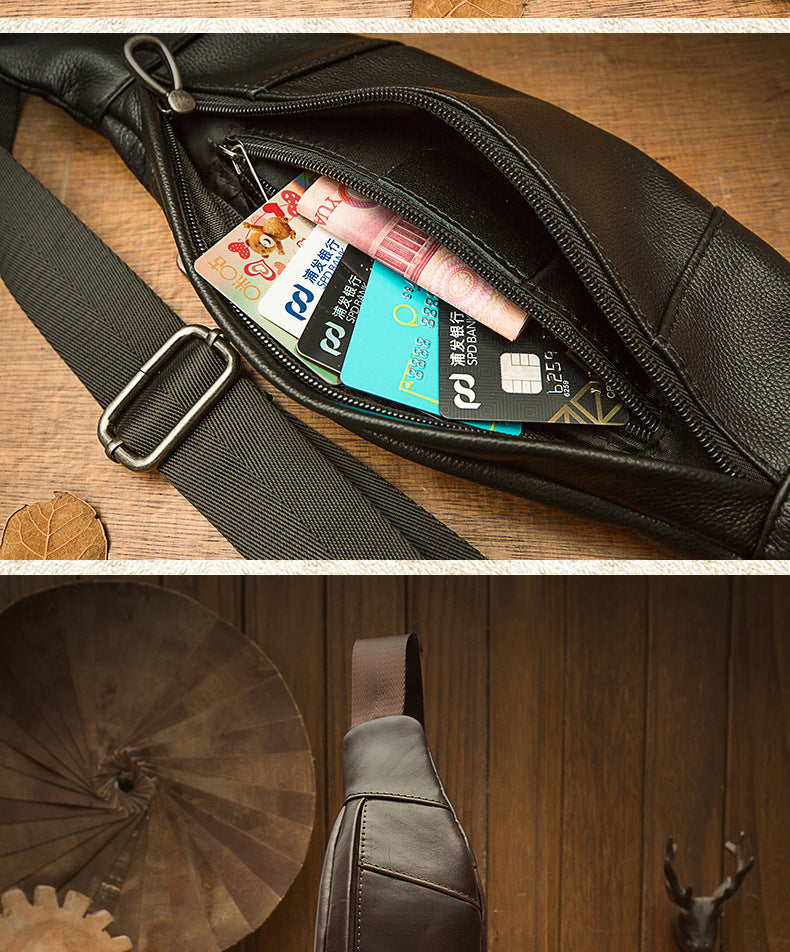 メンズバストバッグ手作り牛革本革製カジュアル携帯電話ウエストポーチスポーツアウトドア個性ファッション男性ショルダーバッグ斜めがけバッグ