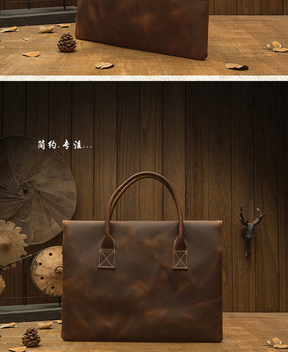 メンズ手提げかばん ハンドバッグ 手作業 韩国ファッション 牛革本革製 カジュアルビジネス用ブリーフケース薄型パソコンバッグ