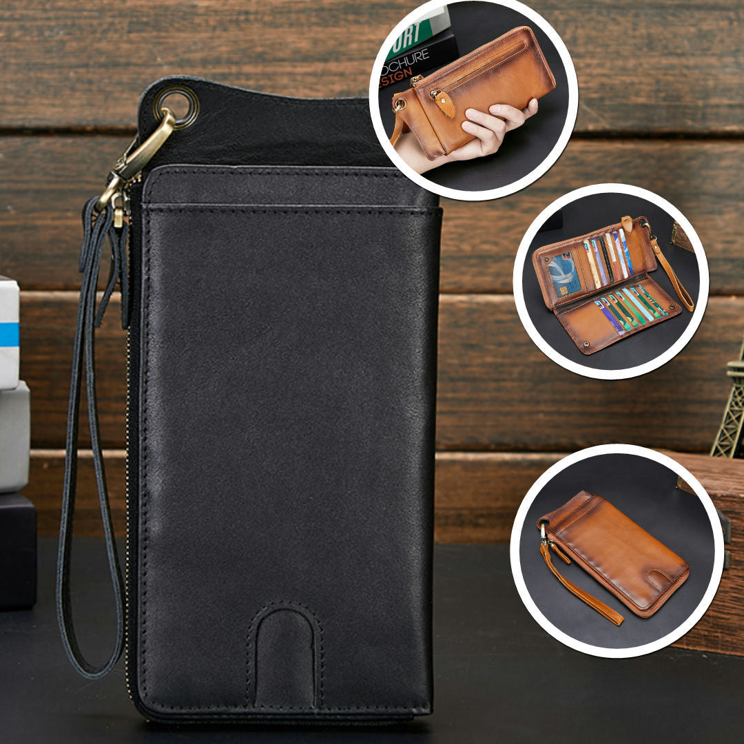 メンズ長財布 牛革ファスナー カード入れ 大容量クラッチバッグ 男性用ウォレット