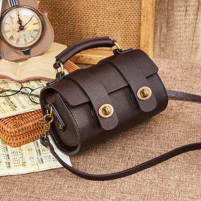 レディースバッグレトロ本革ハンドバッグ円筒バッグ牛革シンプルメッセンジャーバッグ流行ショルダーバッグ.ポシェット
