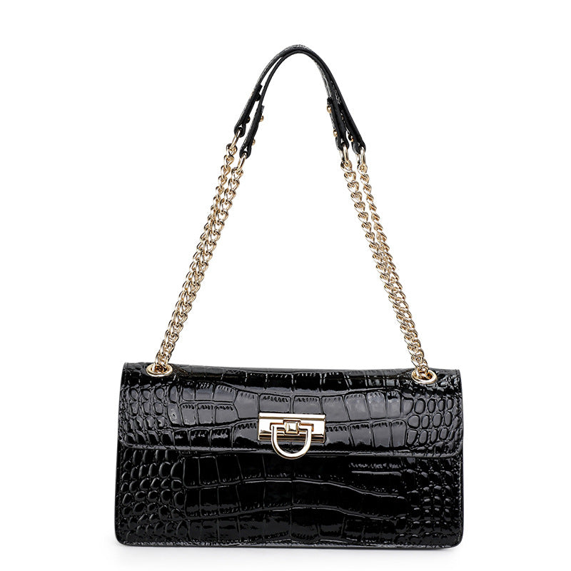 本革レディースバッグ鰐柄ファッションチェーンバッグ高品質斜め掛けバッグスクエアバッグ気質ショルダーバッグ.ポシェット