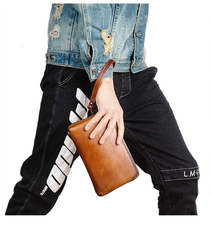 メンズクラッチバッグ牛革本革製実用レトロカジュアル男性バッグ