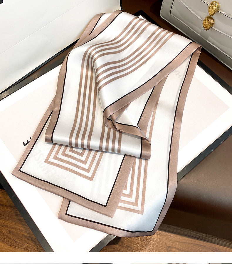 シルクスカーフシンプル気質縦縞シルクスカーフ女性細長いファッションネックガードスカーフ