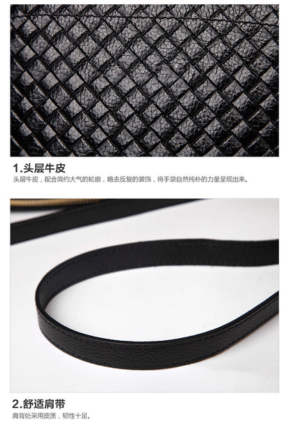 本革編みレディースバッグオールインワン斜め掛けバッグおしゃれシンプル 牛革何とでも合うショルダーバッグ.ポシェット