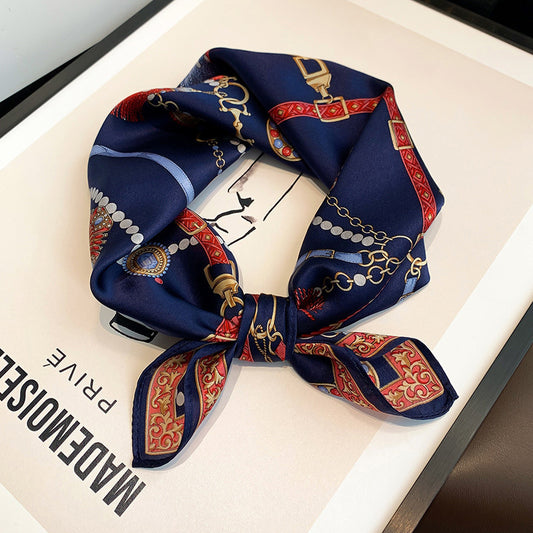 シルクのスカーフレトロなチェーンプリント柄小さなスカーフ女性の薄いスカーフおしゃれな装飾ネッカチーフ