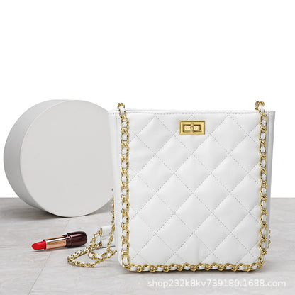 高品質のチェックレディースチェーンバッグヒツジ革バケツバッグ何とでも合う本革ショルダーバッグ.ポシェット