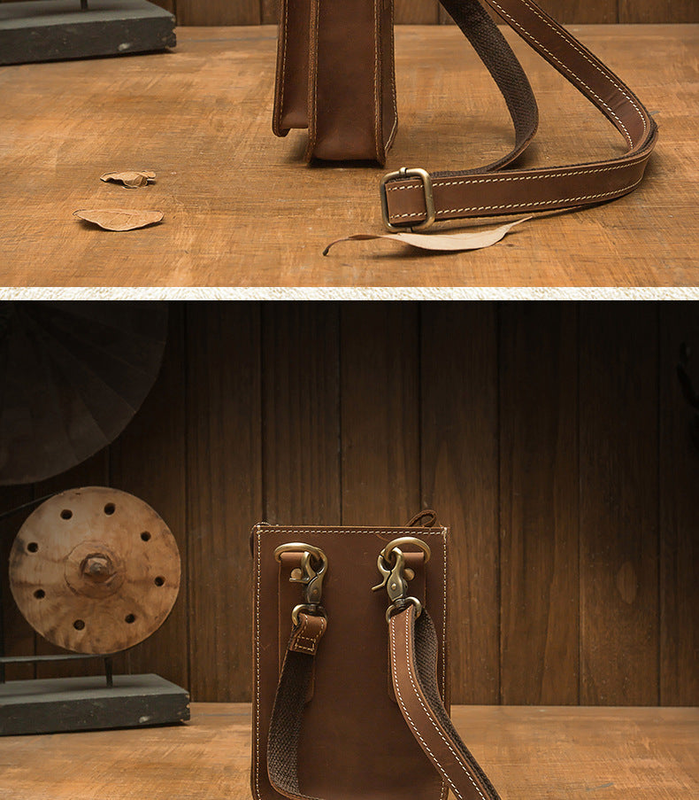 メンズショルダーバッグ 手作り 牛皮本革 クレイジー・ホース 男性用斜めがけバッグ スマホポーチ ウエストポーチ