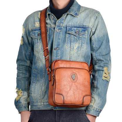 メンズショルダーバッグ牛革本革製カジュアルレトロ男性用斜めがけバッグ