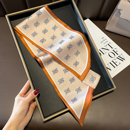 スカーフプリント柄二重サテンクロスオーバスカーフファッションエレガント気質何とでも合うネッカチーフ