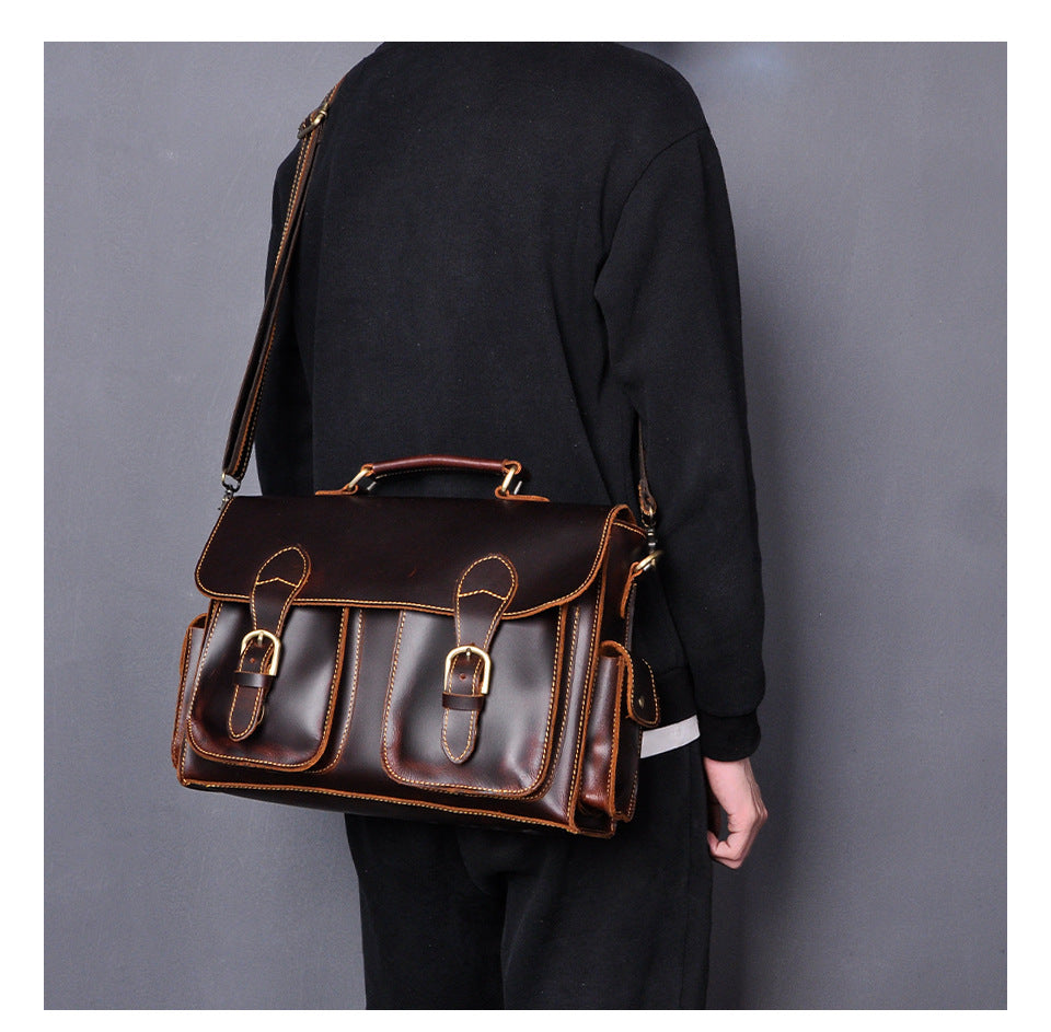 メンズブリーフケースハンドバッグ牛革本革製レトロビジネス男性用パソコンバッグ