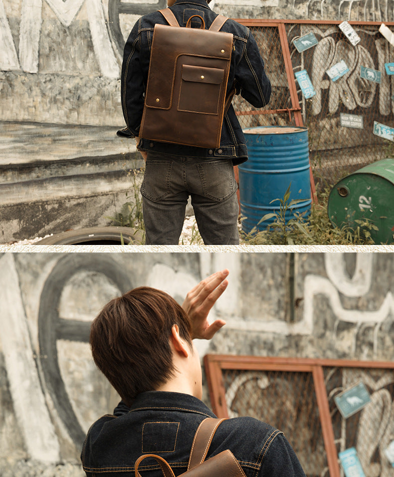 メンズリュックサック牛革本革製手作り個性ファッションカジュアル旅行かばんパソコンバッグ