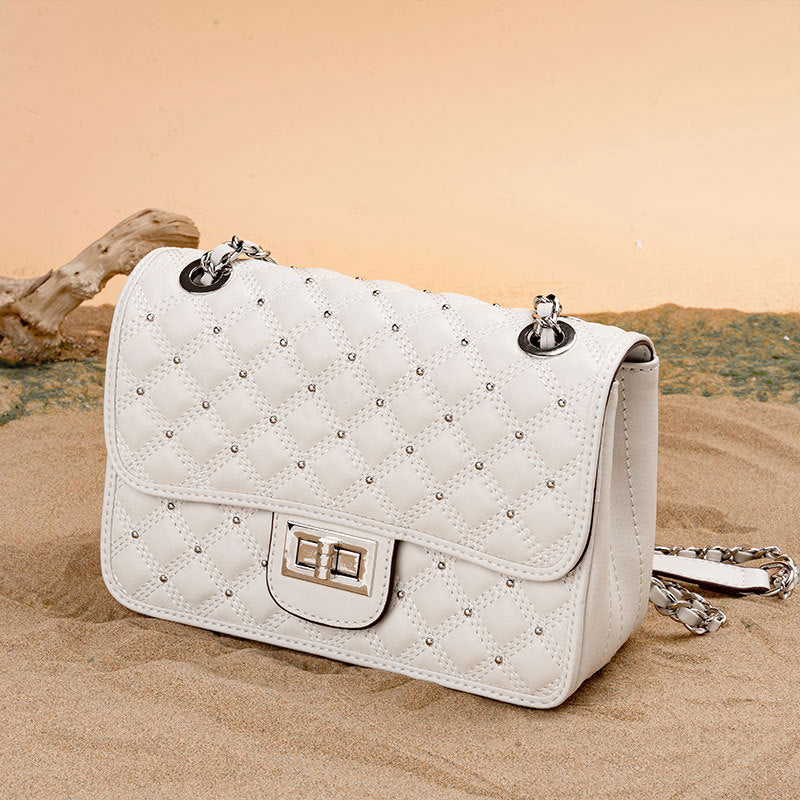 本革レディースバッグチェック柄チェーンバッグスクエアバッグシンプルエレガントショルダーバッグ.ポシェット