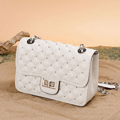 本革レディースバッグチェック柄チェーンバッグスクエアバッグシンプルエレガントショルダーバッグ.ポシェット