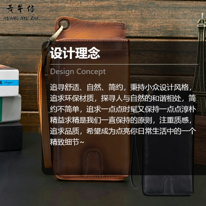 メンズ長財布 牛革ファスナー カード入れ 大容量クラッチバッグ 男性用ウォレット