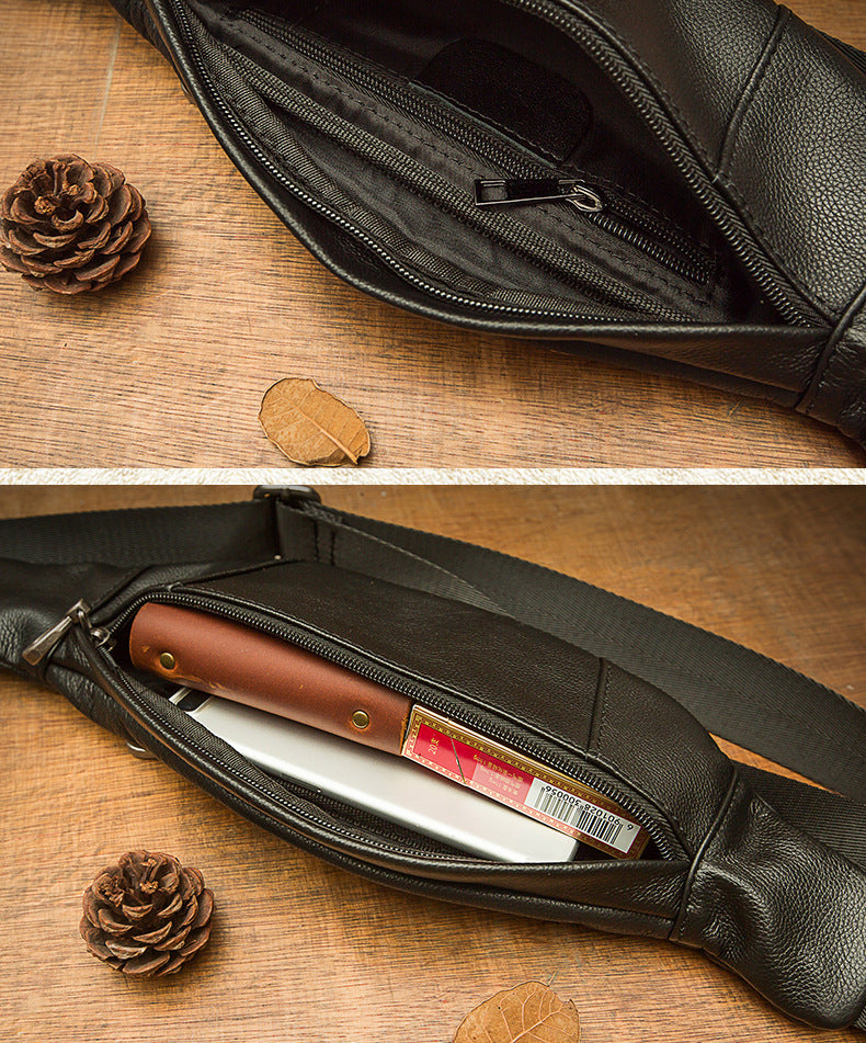 メンズバストバッグ手作り牛革本革製カジュアル携帯電話ウエストポーチスポーツアウトドア個性ファッション男性ショルダーバッグ斜めがけバッグ