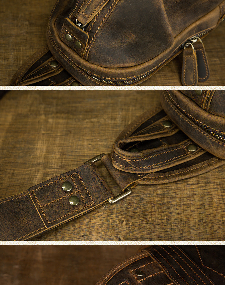 メンズバストバッグ 牛革本革製 手作り カジュアルヴィンテージ個性韩国ファッション男性用斜めがけバッグ