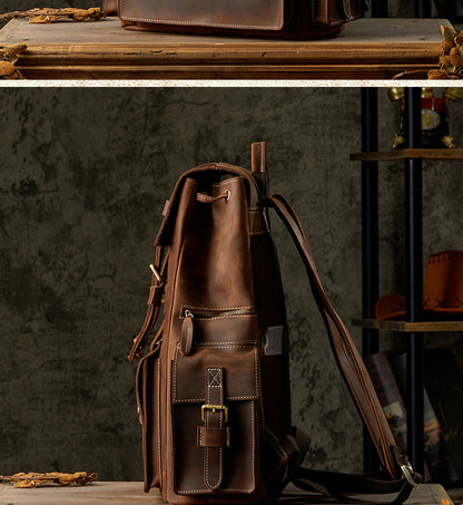 メンズリュックサック 牛革 大容量 手作り 個性レトロ カジュアル男性用旅行かばん