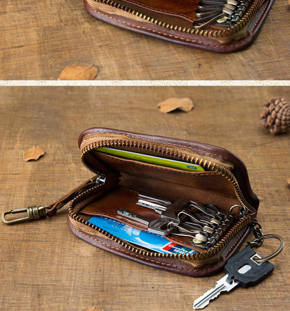 メンズ財布手作り牛革本革製ファスナー腰にかけるキーホルダー多機能ファッション男性用バッグ