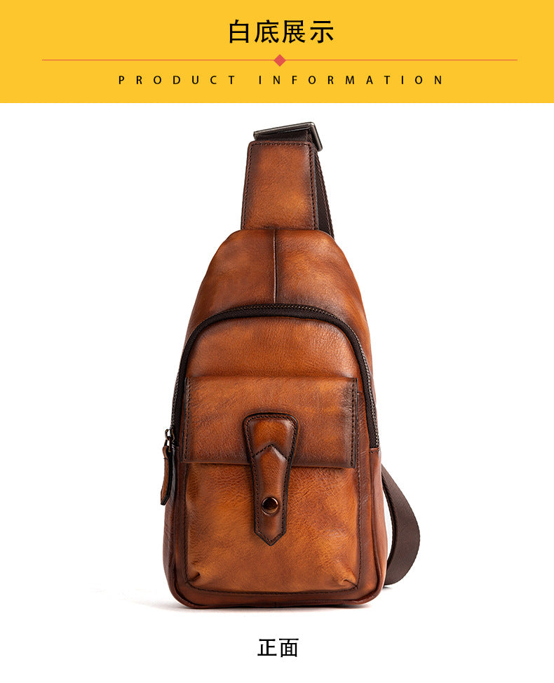 メンズバストバッグ牛革本革製レトロカジュアル男性用斜めがけバッグ