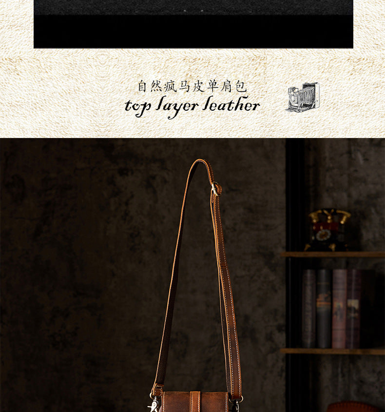 メンズショルダーバッグ オリジナル手作り 牛皮本革製 カジュアル 男性用 斜めがけバッグスマホポーチ