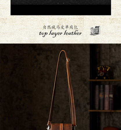 メンズショルダーバッグ オリジナル手作り 牛皮本革製 カジュアル 男性用 斜めがけバッグスマホポーチ