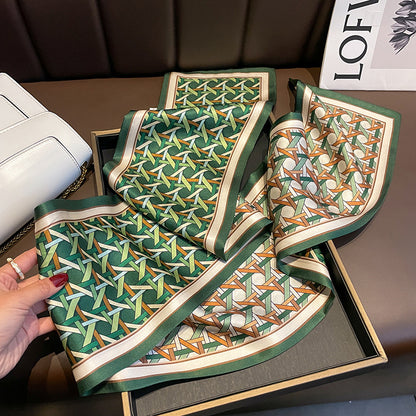 シルクスカーフシンプルな二重二色幾何柄高品質二重リボン気質ネッカチーフ