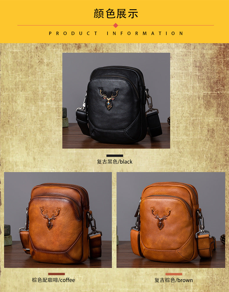 メンズバストバッグ多用途牛革本革製レトロカジュアル男性用斜めがけバッグ