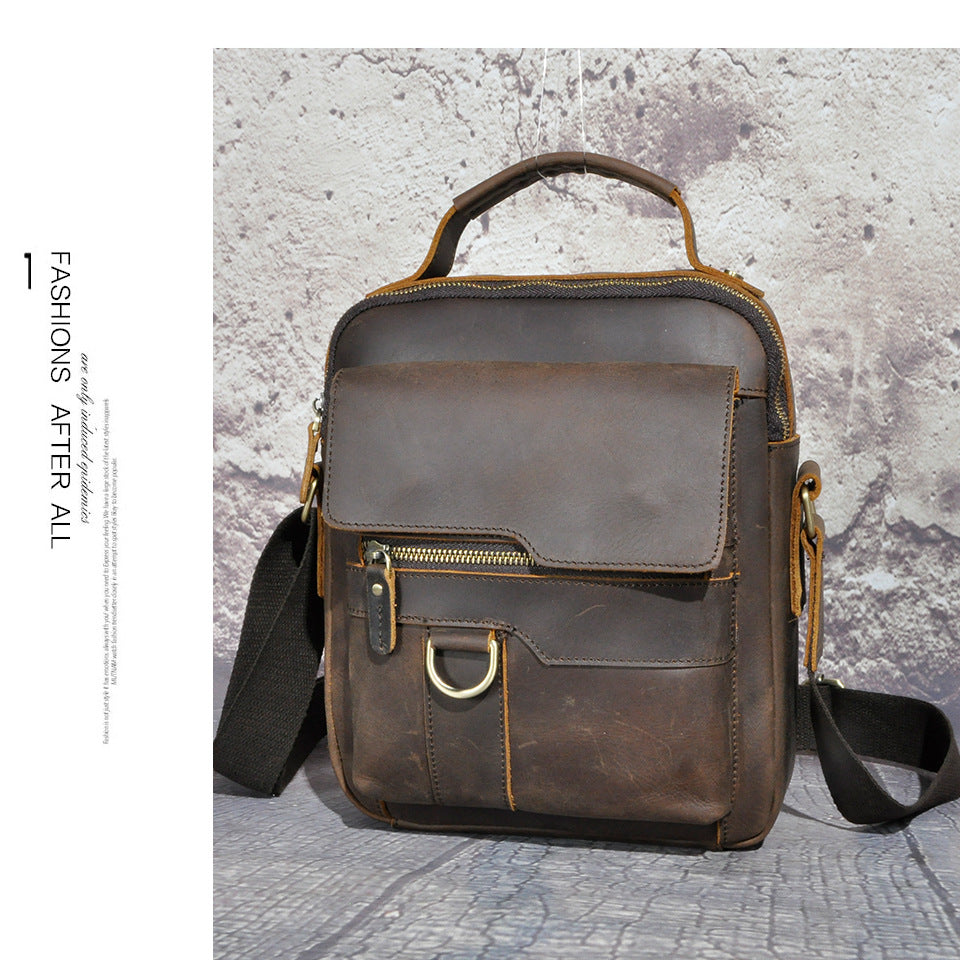 メンズショルダーバッグ牛革本革製レトロアウトドア旅行 男性用斜めがけバッグ