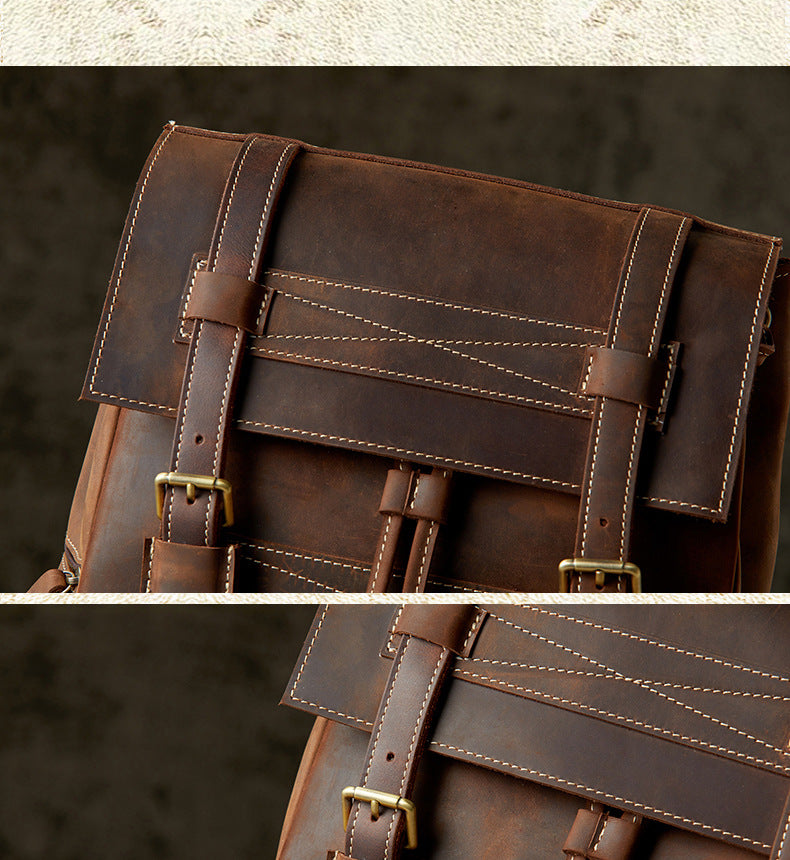 メンズリュックサック 牛革 大容量 手作り 個性レトロ カジュアル男性用旅行かばん