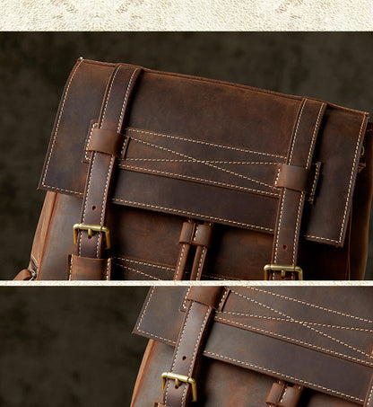 メンズリュックサック 牛革 大容量 手作り 個性レトロ カジュアル男性用旅行かばん