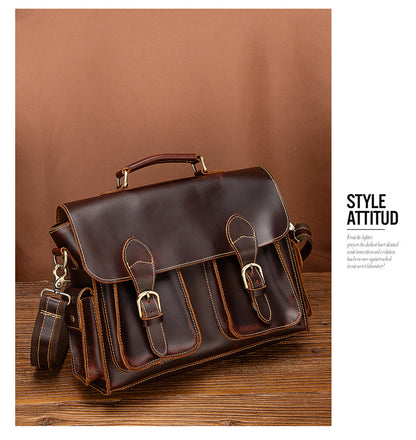 メンズブリーフケースハンドバッグ牛革本革製レトロビジネス男性用パソコンバッグ